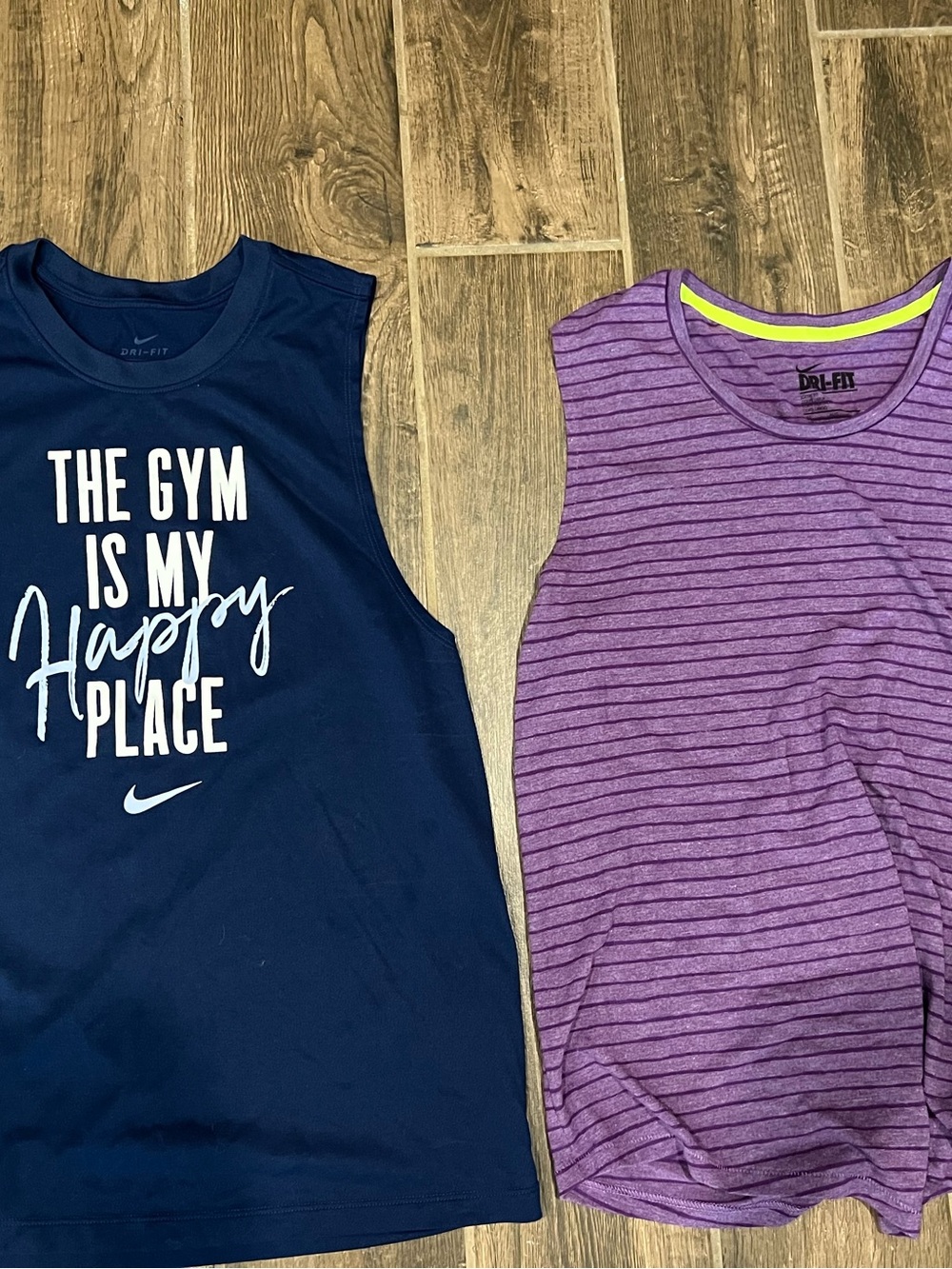 Nike Womens size M 'The Gym Is My Happy Place' and purple tank top.
